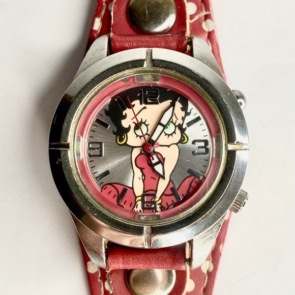 Ladies Vintage Betty Boop Silver Tone Polka Dot Watch - Picture 2 of 4